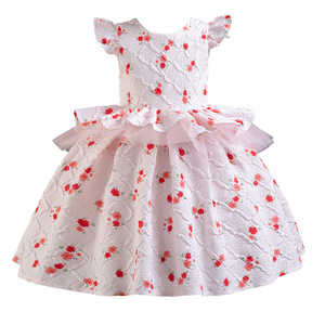 Vestido de princesa para niñas, corte en A, tul, estampado floral, cuello redondo, vestido de niña de las flores para niños - Product Image 5
