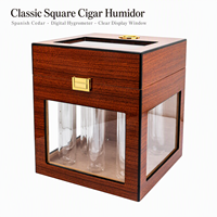 Humidor carré classique en cèdre espagnol avec hygromètre numérique, boîte de stockage pour l'âge du cigare, fenêtre transparente, 8 tubes aromatiques