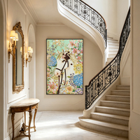 Cheval blanc lumineux, tableau porcelaine cristal incrusté de strass, peinture murale moderne scène d’eau nocturne scintillante
