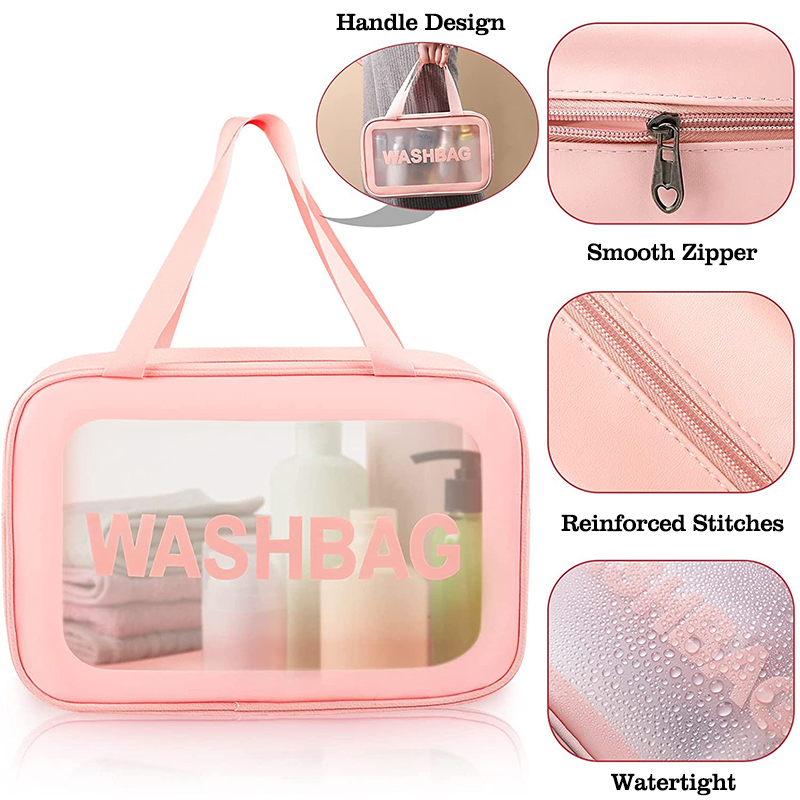 custom logo pu transparent clear cosmetic bag large capacity wash bag waterproof bath bag with low moq