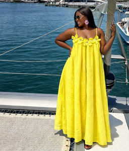 Nouvelle robe élégante pour femme avec détails floraux tridimensionnels complexes, couleur unie, style africain, sans manches, à bretelles longues - Product Image 4