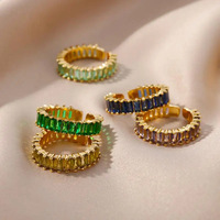 Anillos de Acero Inoxidable Chapados en Oro de 18k con Circonitas Cúbicas AAA de Alta Gama, Resistentes al Deslustre, con Diseño Baguette, a la Moda, Impermeables, Joyería de Oro