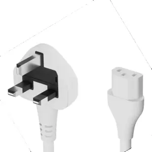 BS Waterproof UK 3 Pin Plug Heat Retardant White Color 1.5M RTS PC Electrical AC Power Cord Cable