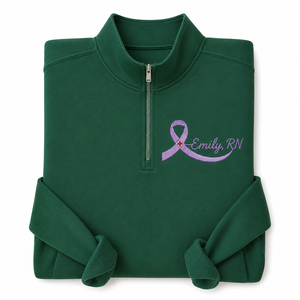 Sudadera Personalizada con Cierre de Cremallera y Lazo Bordado de Concienciación para Enfermeras RN con Nombre Personalizado - Product Image 1