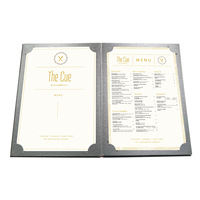 Buku Menu barat Cina 8 sisi kelas atas dengan penutup hitam bahan PU untuk stok tersedia daftar minuman teh anggur digunakan sebagai kartu bisnis