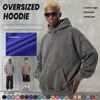 Vente en gros OEM ODM Sweat à capuche streetwear oversize uni en molleton bouclette lavé 380 GSM 100% Coton pour Hommes avec logo personnalisé