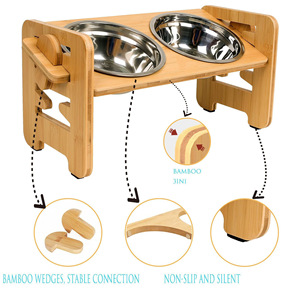 New Arrival Adjustable Raised <strong>Stand</strong> <strong>with</strong> Non-Slip Feet Elevated <strong>Dog</strong> &amp; Cat <strong>Bowl</strong> Feeder 2 Stainless Steel <strong>Bowls</strong> for Pets - Product Image 2