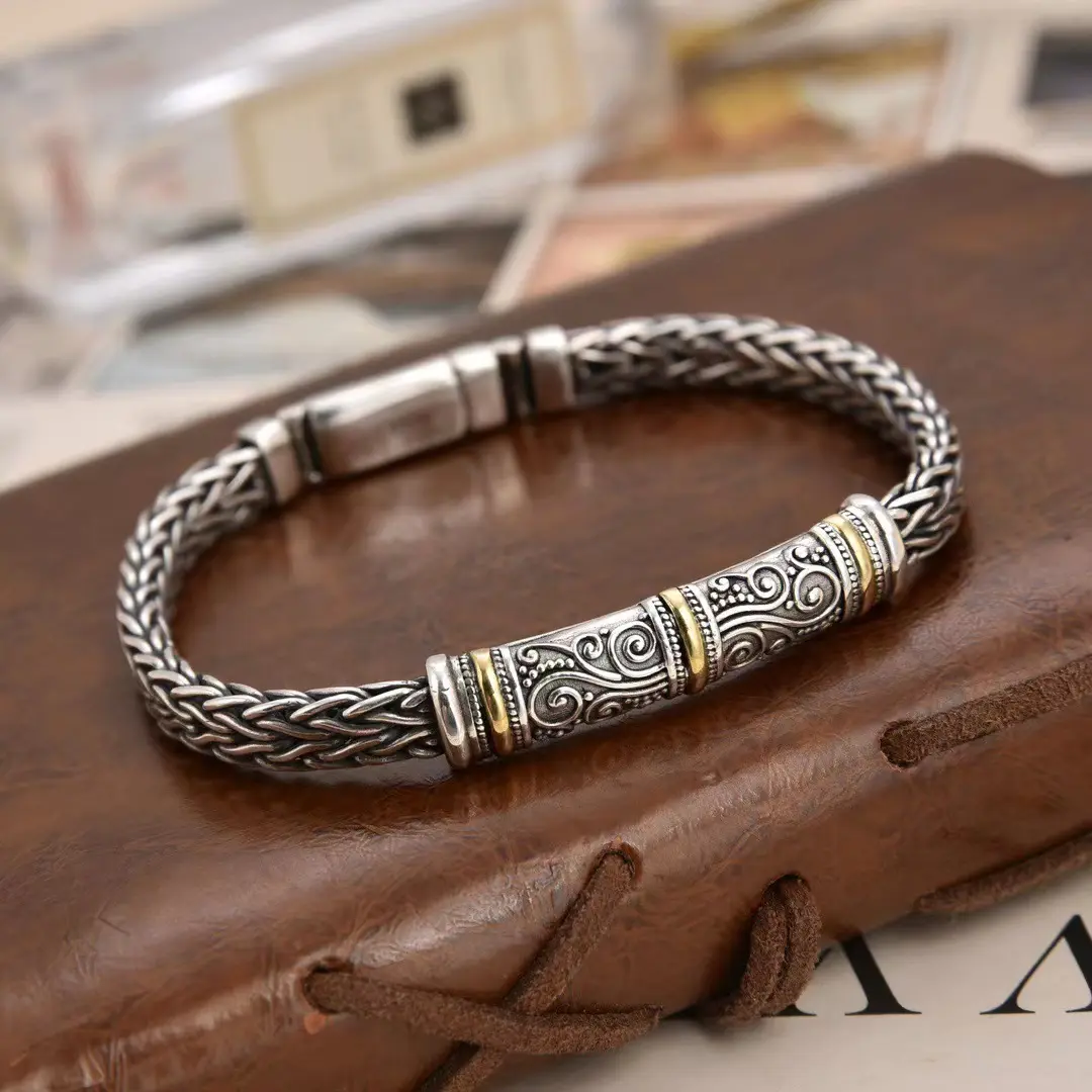 Temperament S925 silver woven bracelet retro creative personality niche couple accessories For Women Valentine's Day Gift