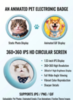 Badge électronique portable Niji avec écran tactile 1,53 pouces, affichage haute résolution 360x360, application pour informations sur les animaux de compagnie, vente en gros