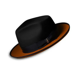 Black <b>Wool</b> Fedora Hat With <b>Brown</b> Brim Unisex Adult Size 56-58CM Formal Casual Style Four Seasons Wear - Product Image 2