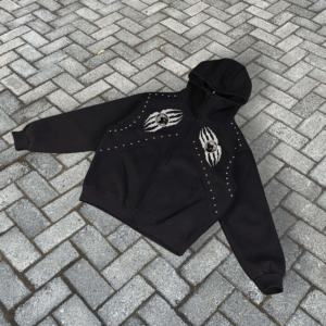 Sudadera con Capucha Extra Grande de Algodón Grueso Personalizada para Otoño e Invierno, Estilo Hip Hop, con Tachuelas, Pedrería, Lavado Vintage, para Hombre - Product Image 4