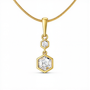 Collar con Colgante Hexagonal de Oro con Diamantes Creados en Laboratorio de Primera Calidad, con Piedras de Corte Hexagonal Doble, Inspirado en el Art Deco Moderno - Product Image 3