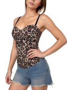 Haut court sexy en velours imprimé léopard pour <span class=keywords><strong>femme</strong></span>, corset extensible push-up avec baleines, <span class=keywords><strong>bustier</strong></span>, camisole, débardeur, mode européenne et américaine - Product Image 4