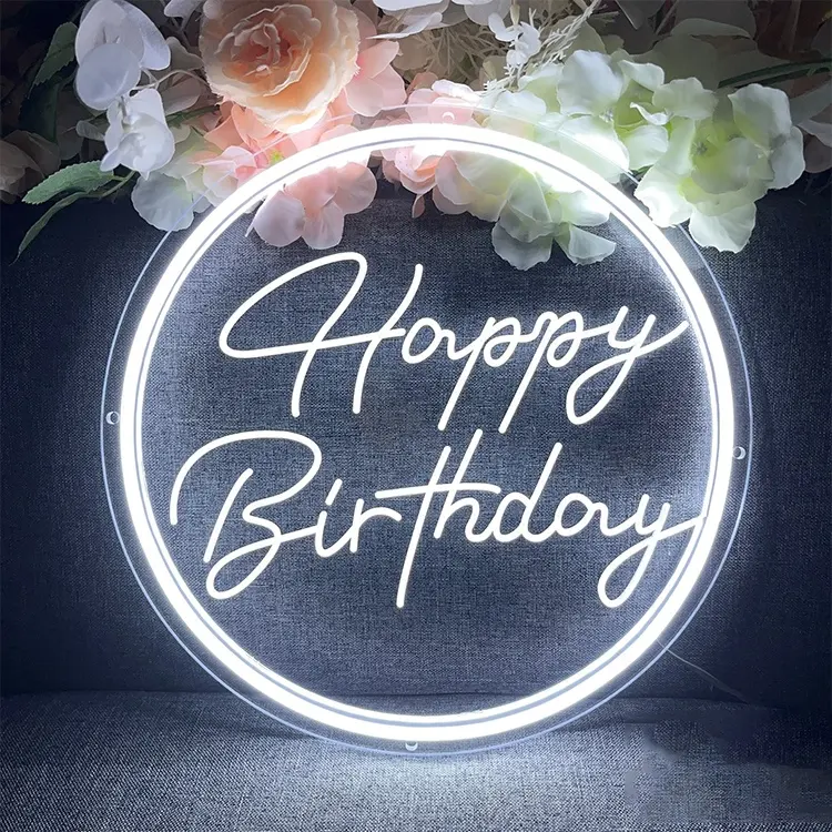 Wholesale price happy birthday 3D craved neon sign lamp holiday party decoration neon sign lamp for party gifts