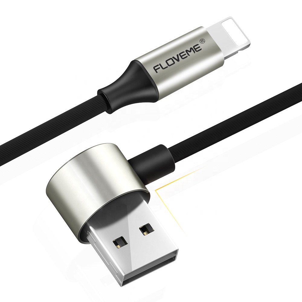 FLOVEME, бесплатная доставка, дешевый черный 2 в 1 usb-кабель для передачи данных для iphone, 90 градусов, micro usb-кабель