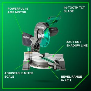 เลื่อยองศา Metabo HPT ขนาด 10 นิ้ว แบบใบเลื่อยเดี่ยว 15 แอมป์ ใช้ไฟฟ้า พร้อมระบบตัดแม่นยำ Xact Cut Shadow Line - Product Image 4