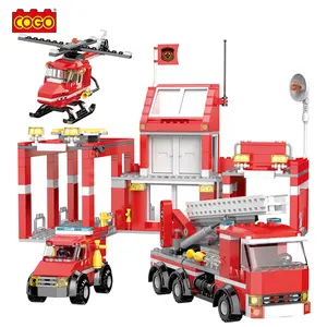 COGO 827 buah Model pendidikan stasiun api helikopter Set blok plastik konstruksi batu bata mainan