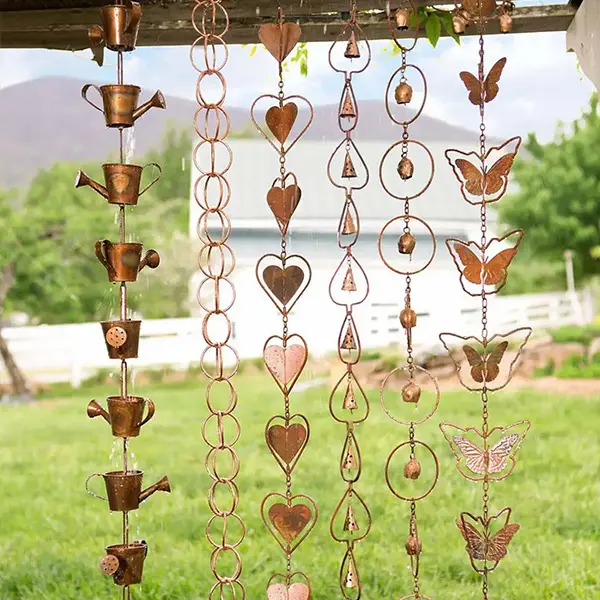 V164 Amazon Hot-Selling Steel Leaf Rain Chain Butterfly Heart-Shaped Metal Wind Chimes Garden Crafts For Home Decor