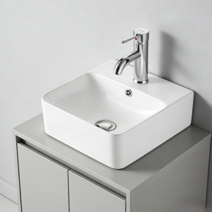 Lavabo Cuadrado Moderno de Cerámica para Baño, Lavabo de Sobremesa Fácil de Limpiar para Uso en Hoteles, Comercios y Espacios Públicos - Product Image 1