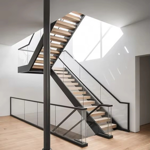 Foshan Factory'<strong>s</strong> Modern Indoor Iron Steel Straight <strong>Stairs</strong> New Style Wood Staircase with Glass Railing for Villa and Apartment - Product Image 5