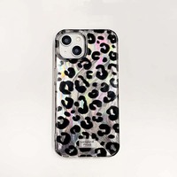 Étui de téléphone portable en PC avec motif de léopard noir argenté pour iPhone 8 X Xr Xs Max 11 12 13 14 15 16 17 Air