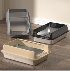 Huyo OEM Stainless Steel <b>Plastic</b> Semi-Closed Litter Box with Lid Anti-Splash High <b>Fence</b> Toilet - Product Image 5