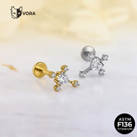 Vente en gros directe usine – Piercing labret cœur plaqué or en titane ASTM F136 avec quatre zircons et dos plat pour hélix, tragus, conch