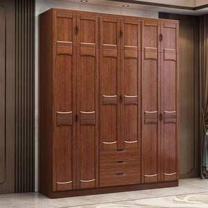 Chinese Style Panel <b>Wardrobe</b> Walnut Wood Hinged Door <b>Large</b> Capacity Storage Bedroom Cabinet - Product Image 3