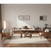 Canapé de salon de style antique KMJ, ensemble de canapés en bois massif sculpté, style mi-siècle, ensemble de canapés rétro pour salon de villa