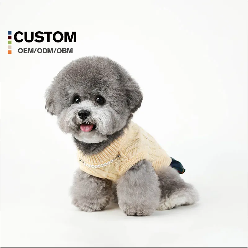 Vente en gros de vêtements de luxe pour chiens fil de coton de créateur tricoté à la main vêtements de Noël pour animaux de compagnie robe pull pour chien