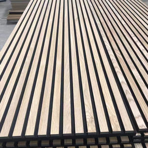 モダンな幾何学的デザインの音響壁パネル自然ベニヤ木製スラット防音屋内ヴィラ防音壁 - Product Image 3