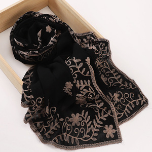 HZW-24131 <span class=keywords><strong>donna</strong></span> <span class=keywords><strong>donna</strong></span> Vintage estate africano musulmano fiori floreali neri Paisley ricamo Hijab sciarpa <span class=keywords><strong>scialle</strong></span> - Product Image 4