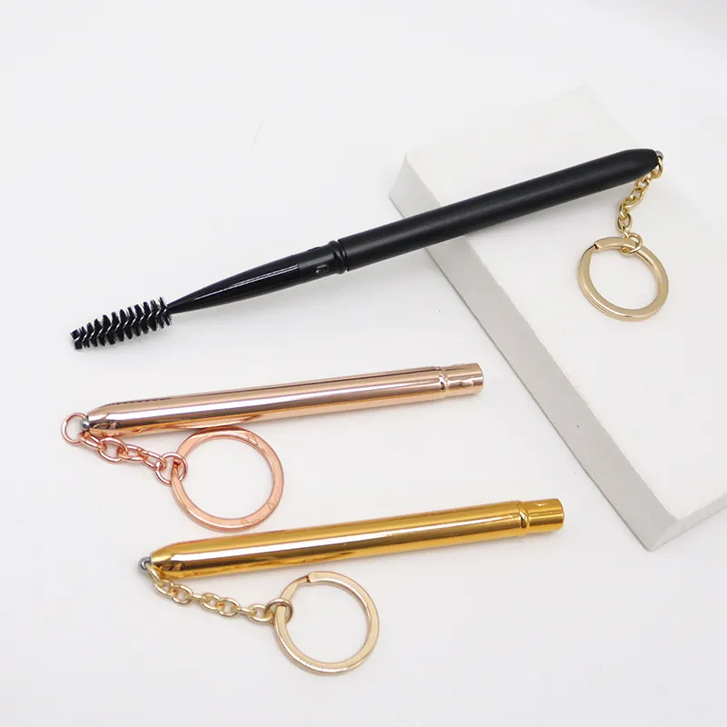 Hot Sell Private label Gold color Reusable Eyelash Extension Mascara Brush Covered Lash Wands Keychain Lash Spoolie