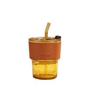 Taza de Café de Vidrio Transparente Ecológica de 12 oz con Tapa y Pajita, Regalo Personalizado Promocional - Product Image 1