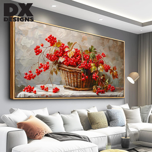 DX Designs Dipinto su Tela Personalizzato 24x36, <span class=keywords><strong>Arte</strong></span> Moderna Minimalista per Soggiorno, Dipinto Decorativo a Mano con Frutta Rossa e Fiori - Product Image 1