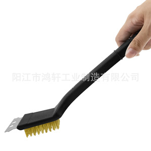 Teppanyaki Grill Cleaning Brush With Spatula Head Long Handle Black PP Handle Steel Wire Bristles Multipurpose <b>BBQ</b> <b>Tool</b> - Product Image 3