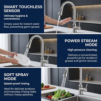 Robinet de cuisine intelligent en acier inoxydable SUS304 avec capteur de mouvement sans contact et douchette extractible, finition nickel brossé