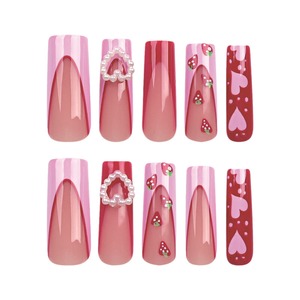 <span class=keywords><strong>Uñas</strong></span> postizas francesas con purpurina roja en forma de corazón, regalo de San Valentín, <span class=keywords><strong>uñas</strong></span> postizas desmontables a la moda, <span class=keywords><strong>uñas</strong></span> postizas con <span class=keywords><strong>pegamento</strong></span> - Product Image 5