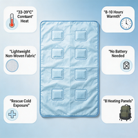 Couverture thermique auto-chauffante jetable à 8 panneaux, couverture de survie améliorée pour couverture d'urgence en feuille standard, chaude