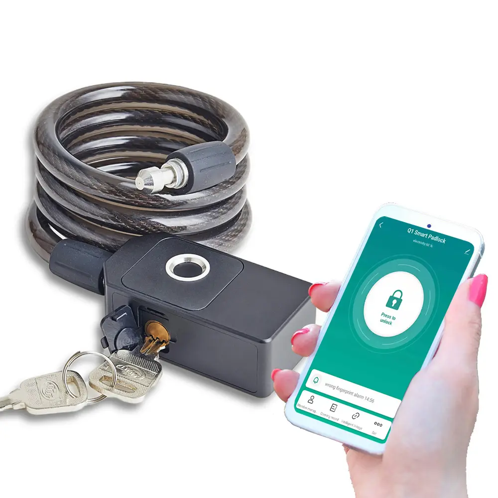 Security anti-theft waterproof dustproof IP65 Tuya app fingerprint wire rope bicycle lock bike smart security cable lock key