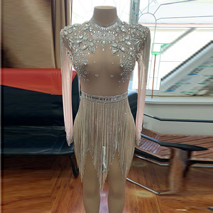 <span class=keywords><strong>Maniche</strong></span> <span class=keywords><strong>lunghe</strong></span> con nappine <span class=keywords><strong>paillettes</strong></span> per donne Sexy Bodysuit Show da ballo - Product Image 2