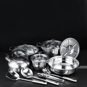 Utensilios de cocina multifuncionales, utensilios de cocina de acero inoxidable, juego de utensilios de cocina con hervidor, 14 Uds.