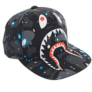 Cartoon Shark & <b>Leopard</b> <b>Print</b> Washed Baseball Cap Chains Unisex 6-Panel Fitted <b>Hat</b> Spring Summer Street Style Canvas Material - Product Image 1
