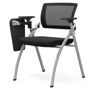 Goedkope Prijs Opvouwbare Plastic Bureaustoel Mesh Vergaderruimte Trainingsstoel Met Schrijftafel Verstelbare Armleuning