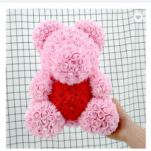 Nastro LOGO personalizzato orsacchiotto rosa 40cm fiore di <span class=keywords><strong>Rose</strong></span> artificiali in schiuma <span class=keywords><strong>con</strong></span> colori arcobaleno compleanno di san valentino - Product Image 5