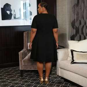 ZHEZHE New Elegant Black Sleeveless Crew Neck Vintage Double-Breasted Button A-Line Short Summer African Plus-Size <strong>Dress</strong> - Product Image 3