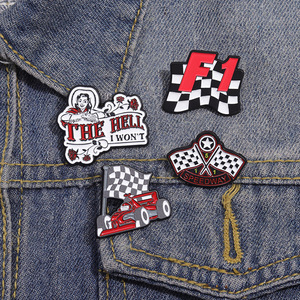 Bán buôn pins metalicos Racing ve áo <span class=keywords><strong>Pin</strong></span> đen trắng rô cờ bù đắp màn hình lụa in kỹ thuật số tùy chỉnh in Phương pháp - Product Image 4