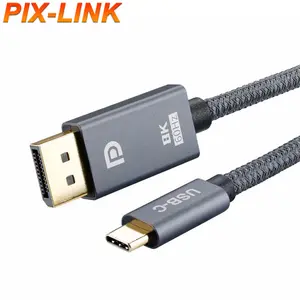 Pix-link kabel USB C ke DisplayPort, kabel kualitas tinggi 8K @ 60Hz 4K @ 144Hz Tipe C ke DP 1.4 untuk perangkat Tinggi