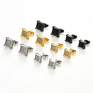 1 paire de boucles d'oreilles carrées en acier inoxydable pour femmes et hommes, boucles d'oreilles de mariage en cristal cubique brillant - Product Image 1