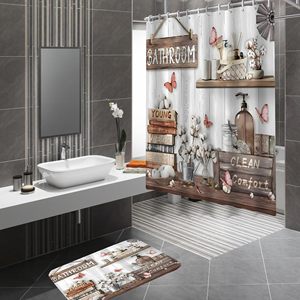 Juego de Cortinas de Baño de Poliéster Impermeables de Estilo Moderno, Juego de Decoración para Baño con Alfombras - Product Image 2